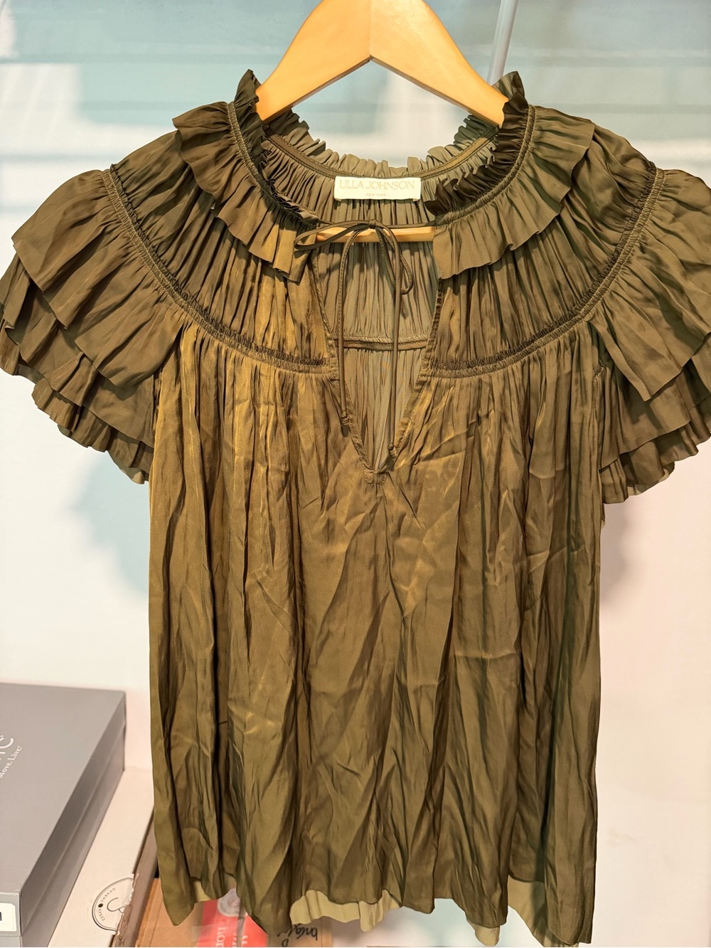 Ulla Johnson Olive Tiered Ruffle Short Sleeve Blouse